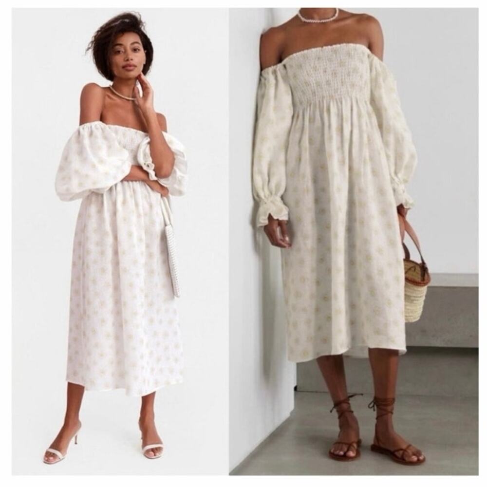 Sleeper 100% Linen Daisy Atlanta Midi Dress Size Large
